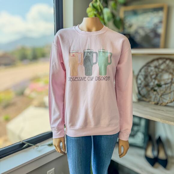 Stanley Cup Sweatshirt, OCD-Obsessive Cup Disorder, Pink, Women’s Size Small - Picture 3 of 8